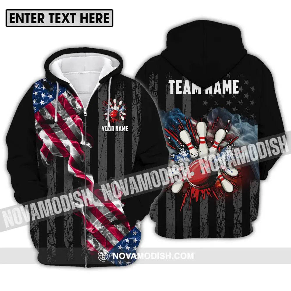 Unisex Shirt - Custom Name And Team Name America Bowling Sport Shirt Zipper Hoodie / S T-shirt