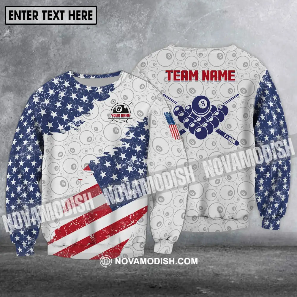 Unisex Shirt - Custom Name And Team Name Shirt America Flag Billiard Balls Shirt Long Sleeve / S T-shirt