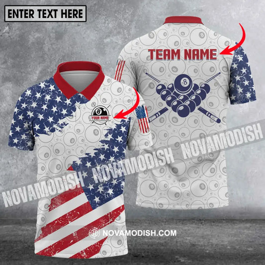Unisex Shirt - Custom Name And Team Name Shirt America Flag Billiard Balls Shirt Polo Shirt / S T-shirt
