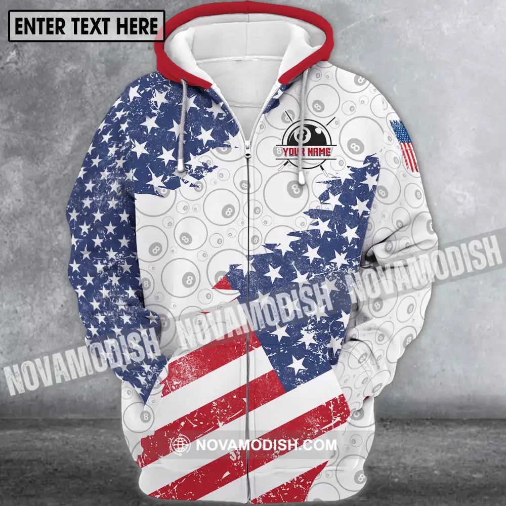 Unisex Shirt - Custom Name And Team Name Shirt America Flag Billiard Balls Shirt Zipper Hoodie / S T-shirt