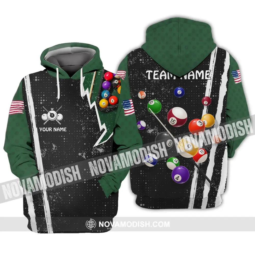 Unisex Shirt - Custom Name And Team Name Shirt - American Billiard Lover Black And Green Hoodie / S T-shirt