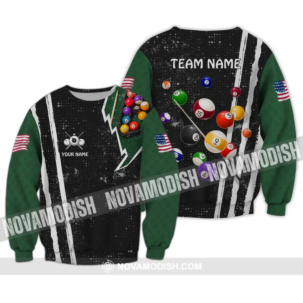 Unisex Shirt - Custom Name And Team Name Shirt - American Billiard Lover Black And Green Long Sleeve / S T-shirt