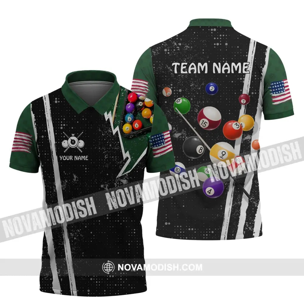 Unisex Shirt - Custom Name And Team Name Shirt - American Billiard Lover Black And Green Polo Shirt / S T-shirt