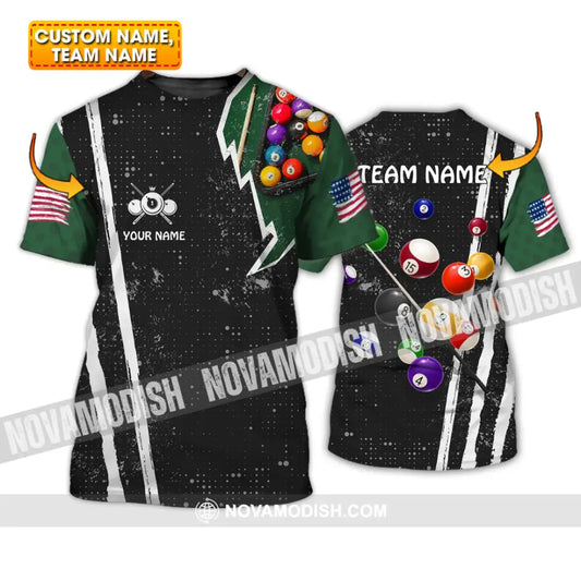 Unisex Shirt - Custom Name And Team Name Shirt - American Billiard Lover Black And Green T-shirt