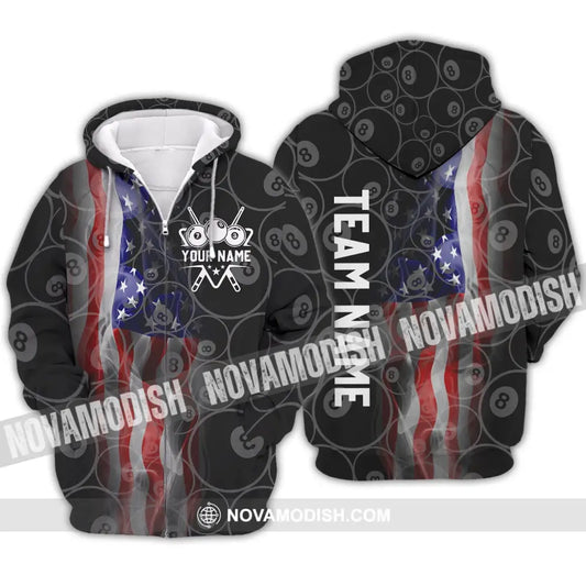 Unisex Shirt - Custom Name And Team Name Shirt - American Billiard Lover Zipper Hoodie / S T-shirt