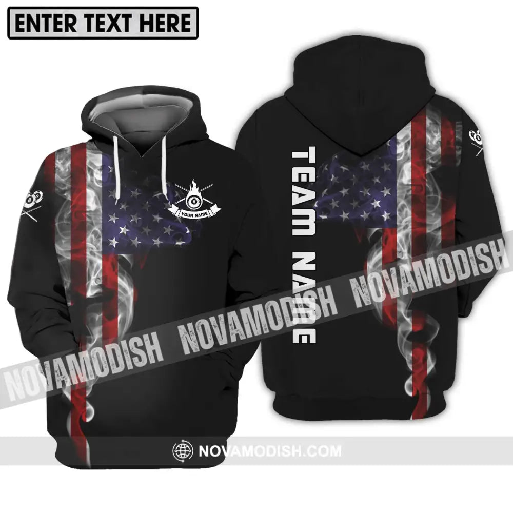 Unisex Shirt - Custom Name And Team Name Billiard Shirt America Flag Billiard Shirt Hoodie / S T-shirt