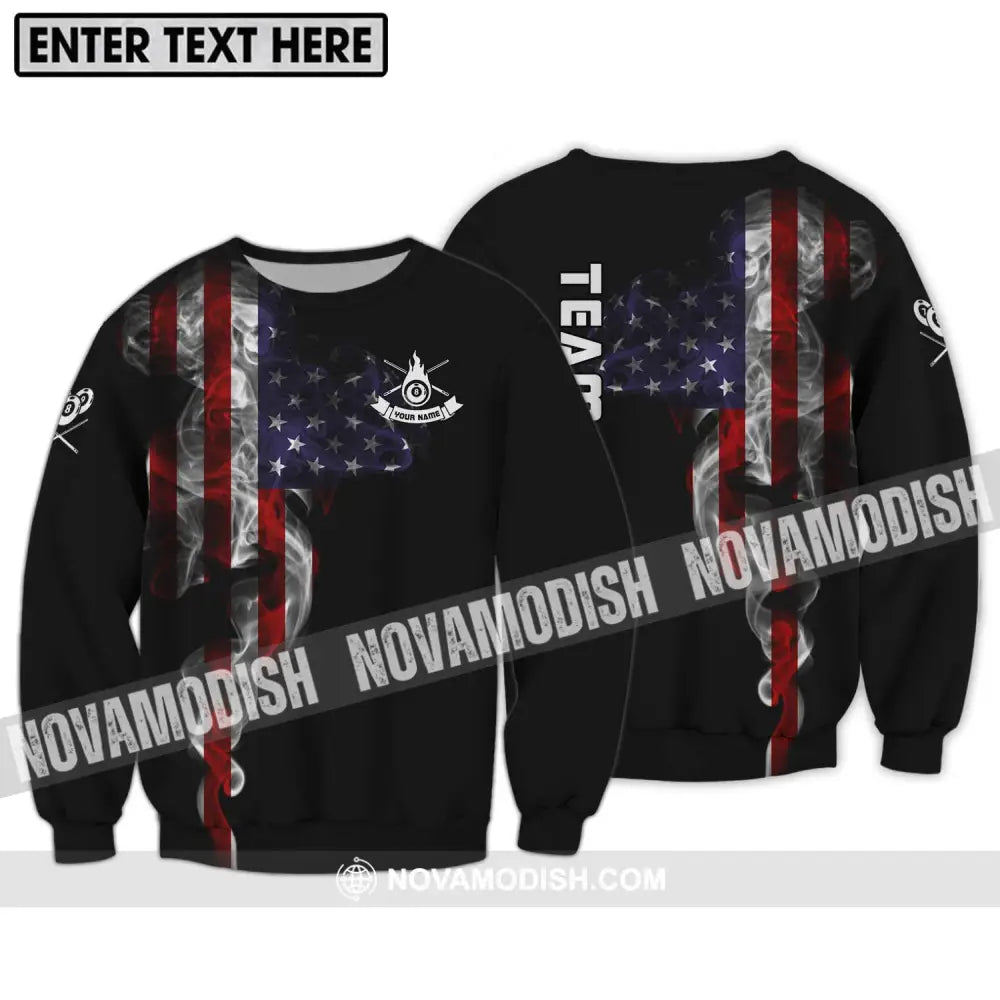 Unisex Shirt - Custom Name And Team Name Billiard Shirt America Flag Billiard Shirt Long Sleeve / S T-shirt