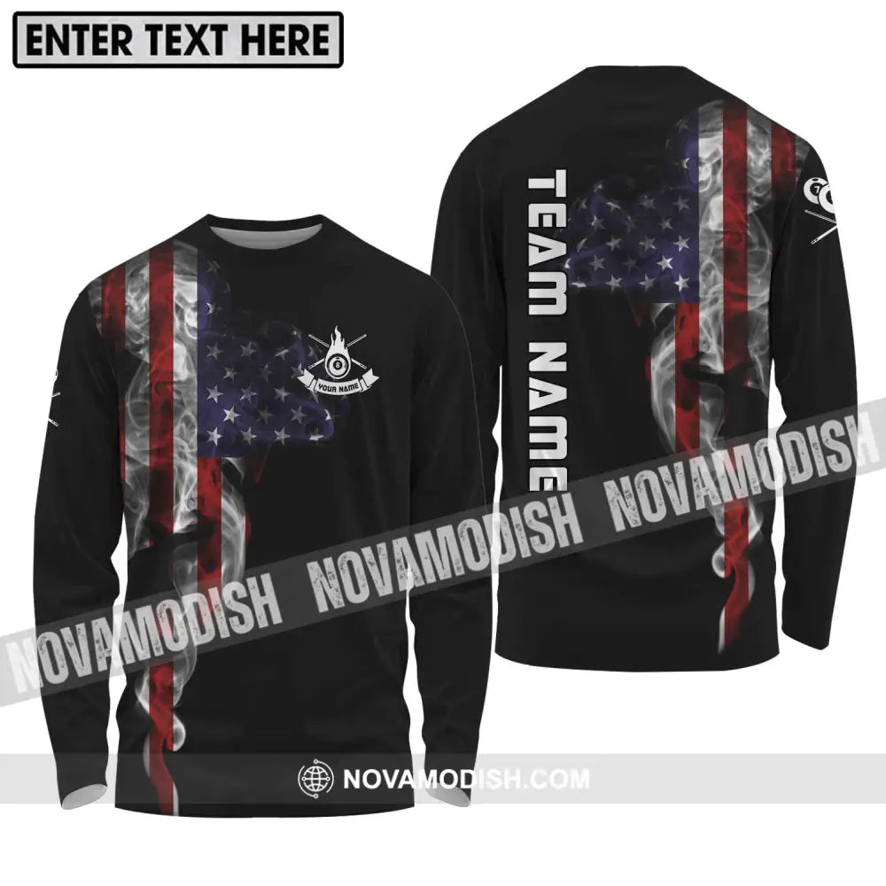 Unisex Shirt - Custom Name And Team Name Billiard Shirt America Flag Billiard Shirt Long Sleeve Shirt / S T-shirt