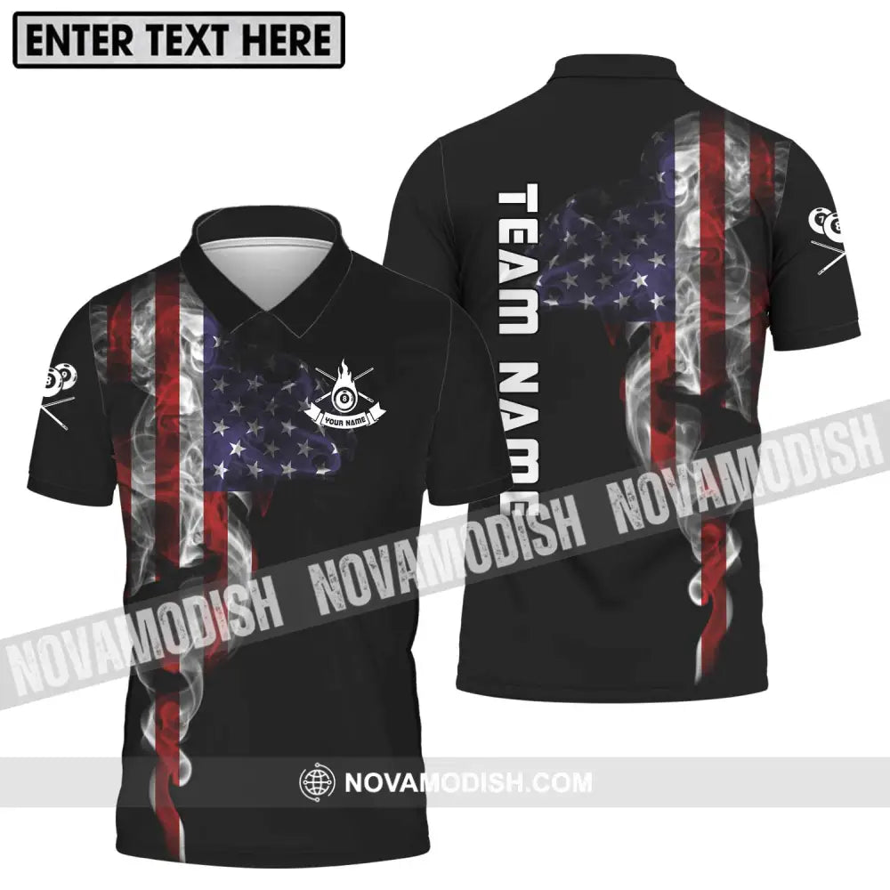 Unisex Shirt - Custom Name And Team Name Billiard Shirt America Flag Billiard Shirt Polo Shirt / S T-shirt