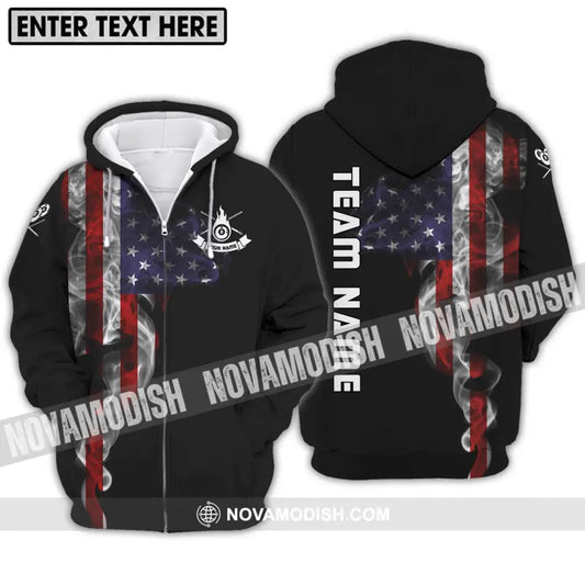 Unisex Shirt - Custom Name And Team Name Billiard Shirt America Flag Billiard Shirt Zipper Hoodie / S T-shirt