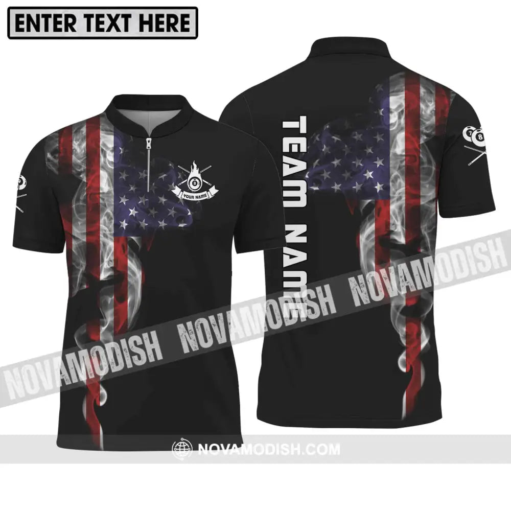 Unisex Shirt - Custom Name And Team Name Billiard Shirt America Flag Billiard Shirt Zipper Polo Shirt / S T-shirt