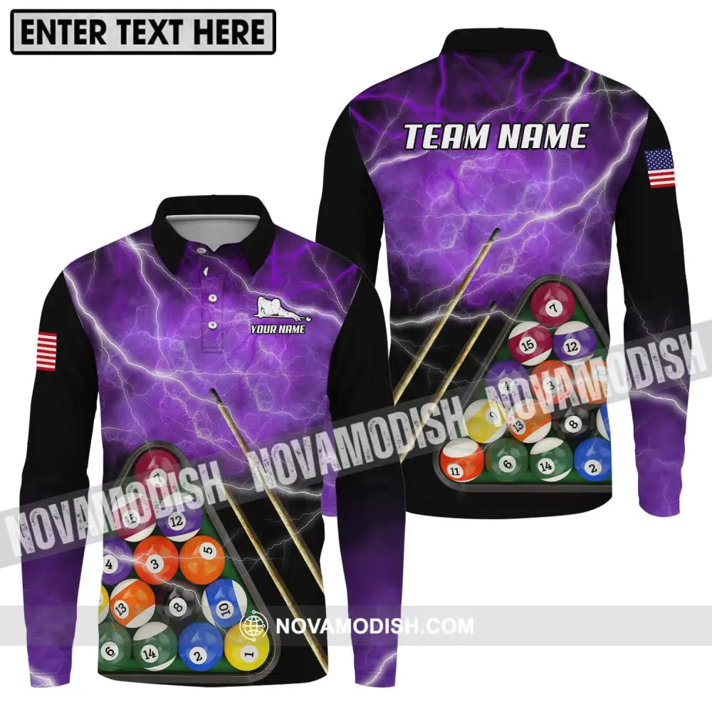 Unisex Shirt - Custom Name And Team Name Billiard Shirt America Billiard Long Sleeve Polo / S T-shirt