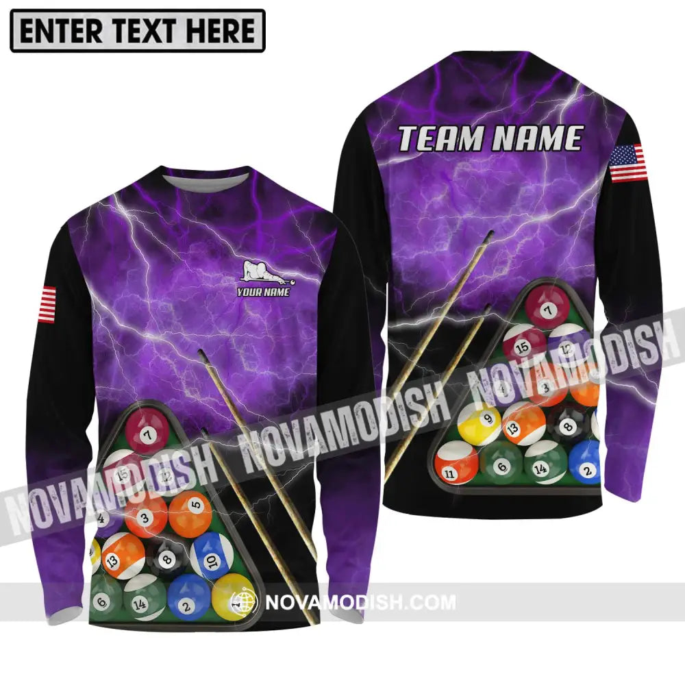 Unisex Shirt - Custom Name And Team Name Billiard Shirt America Billiard Long Sleeve Shirt / S T-shirt