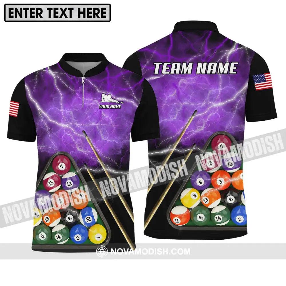 Unisex Shirt - Custom Name And Team Name Billiard Shirt America Billiard Zipper Polo Shirt / S T-shirt