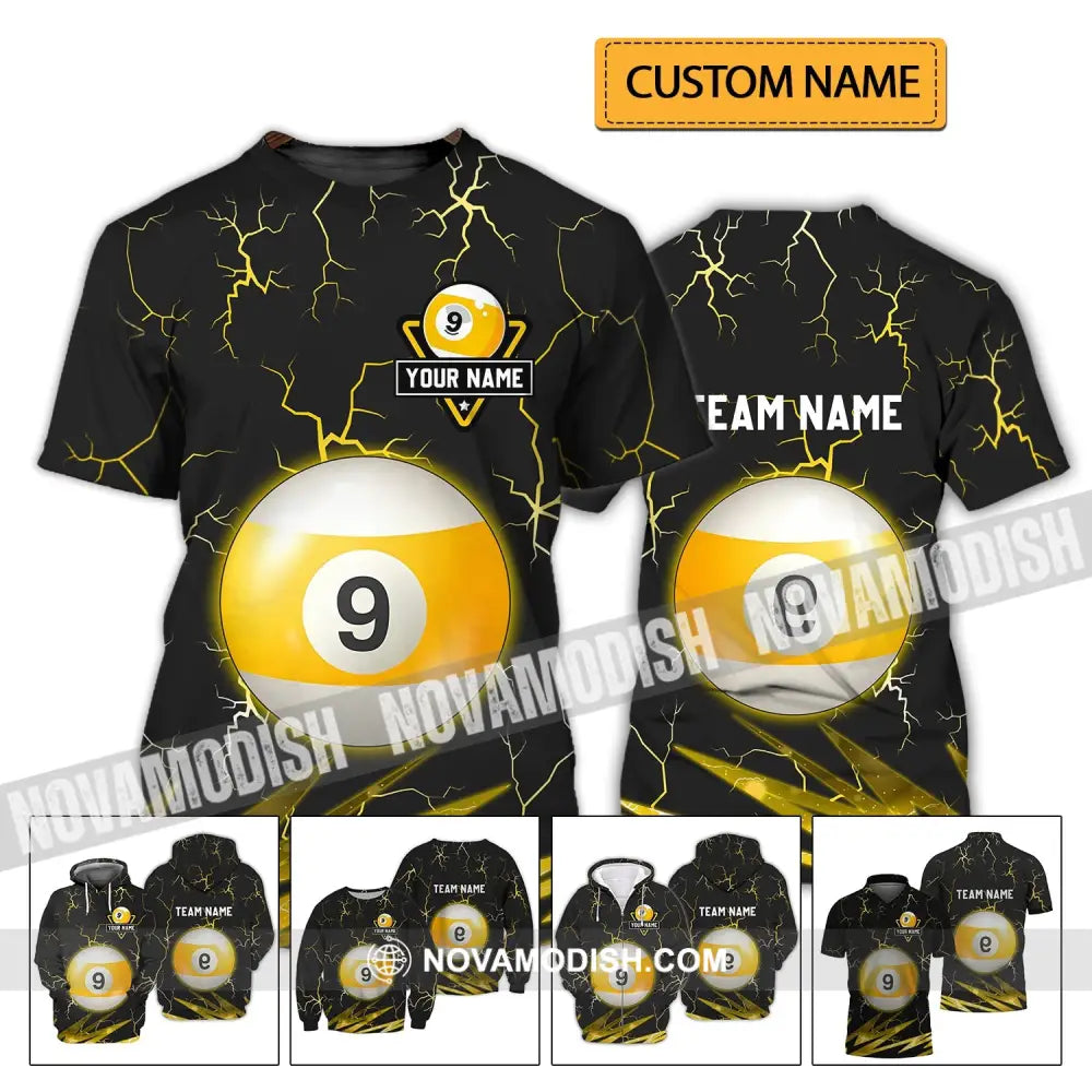 Unisex Shirt - Custom Name And Team Name Shirt - Billiard Ball Number 9 T-shirt