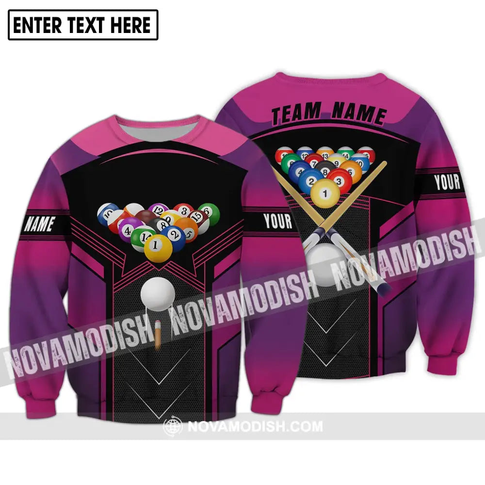 Unisex Shirt - Custom Name And Team Name Shirt Billiard Balls Colorful Shirt Long Sleeve / S T-shirt