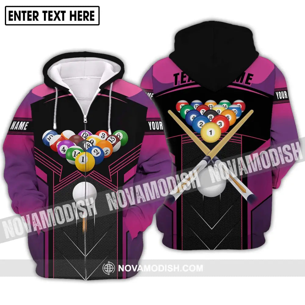 Unisex Shirt - Custom Name And Team Name Shirt Billiard Balls Colorful Shirt Zipper Hoodie / S T-shirt