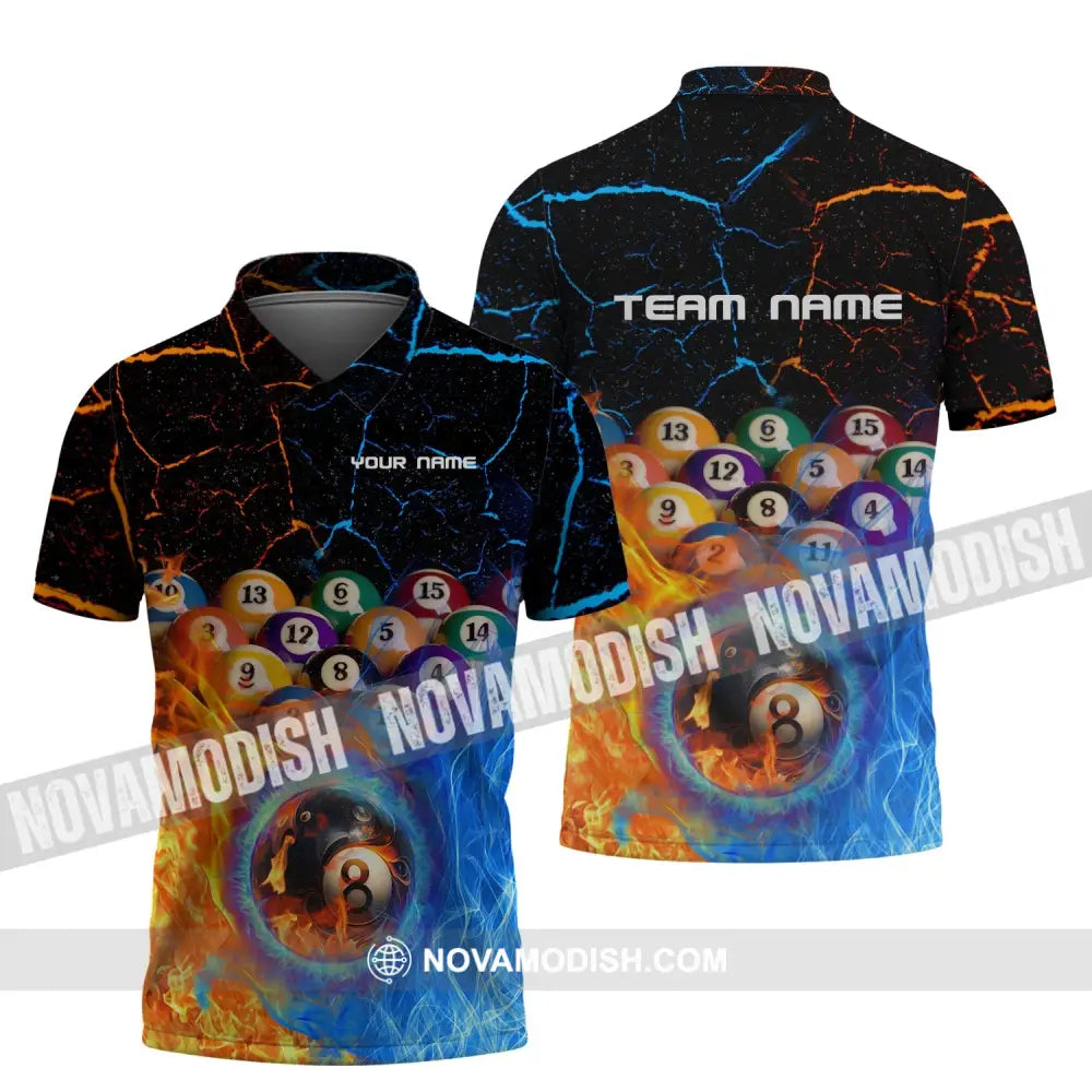 Unisex Shirt - Custom Name And Team Name Shirt -Billiard Balls Fire And Water Polo Shirt / S T-shirt