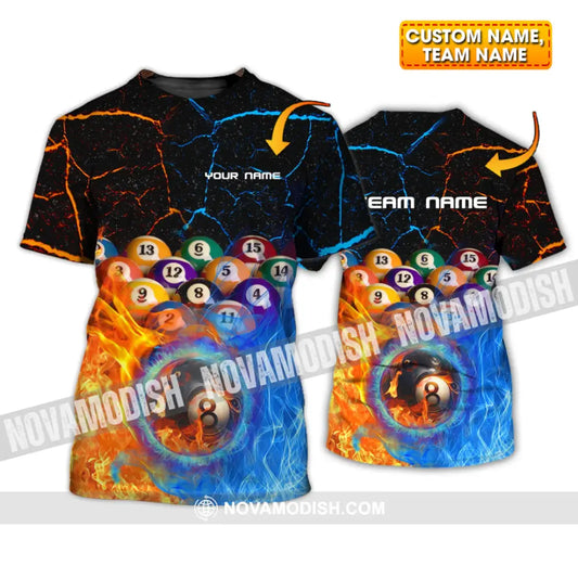 Unisex Shirt - Custom Name And Team Name Shirt -Billiard Balls Fire And Water T-shirt