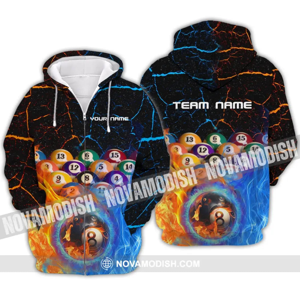 Unisex Shirt - Custom Name And Team Name Shirt -Billiard Balls Fire And Water Zipper Hoodie / S T-shirt