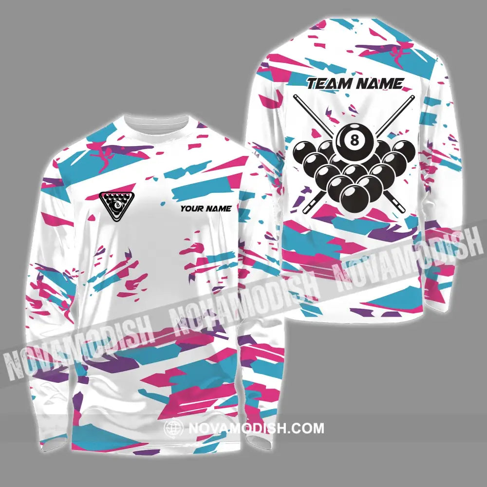 Unisex Shirt - Custom Name And Team Name Billiard Shirt Color Line Long Sleeve Shirt / S T-shirt
