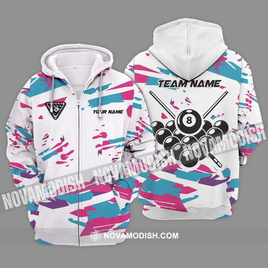 Unisex Shirt - Custom Name And Team Name Billiard Shirt Color Line Zipper Hoodie / S T-shirt