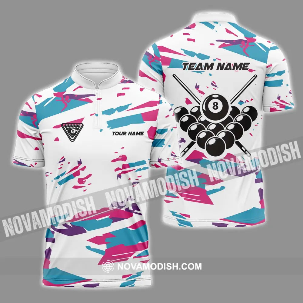Unisex Shirt - Custom Name And Team Name Billiard Shirt Color Line Zipper Polo Shirt / S T-shirt