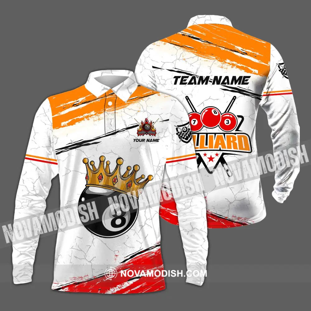 Unisex Shirt - Custom Name And Team Name Billiard Shirt Billiard Crown Long Sleeve Polo / S T-shirt