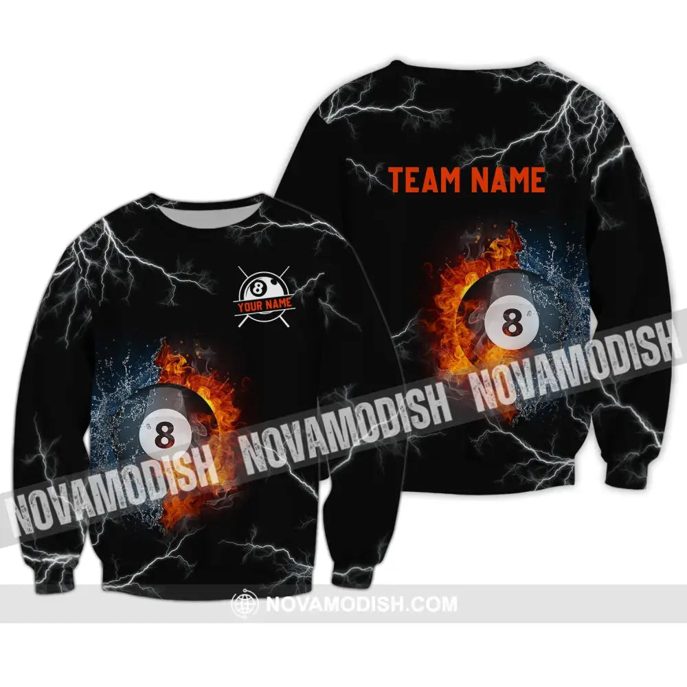 Unisex Shirt - Custom Name And Team Name Shirt - Billiard Fire And Water Long Sleeve / S T-shirt