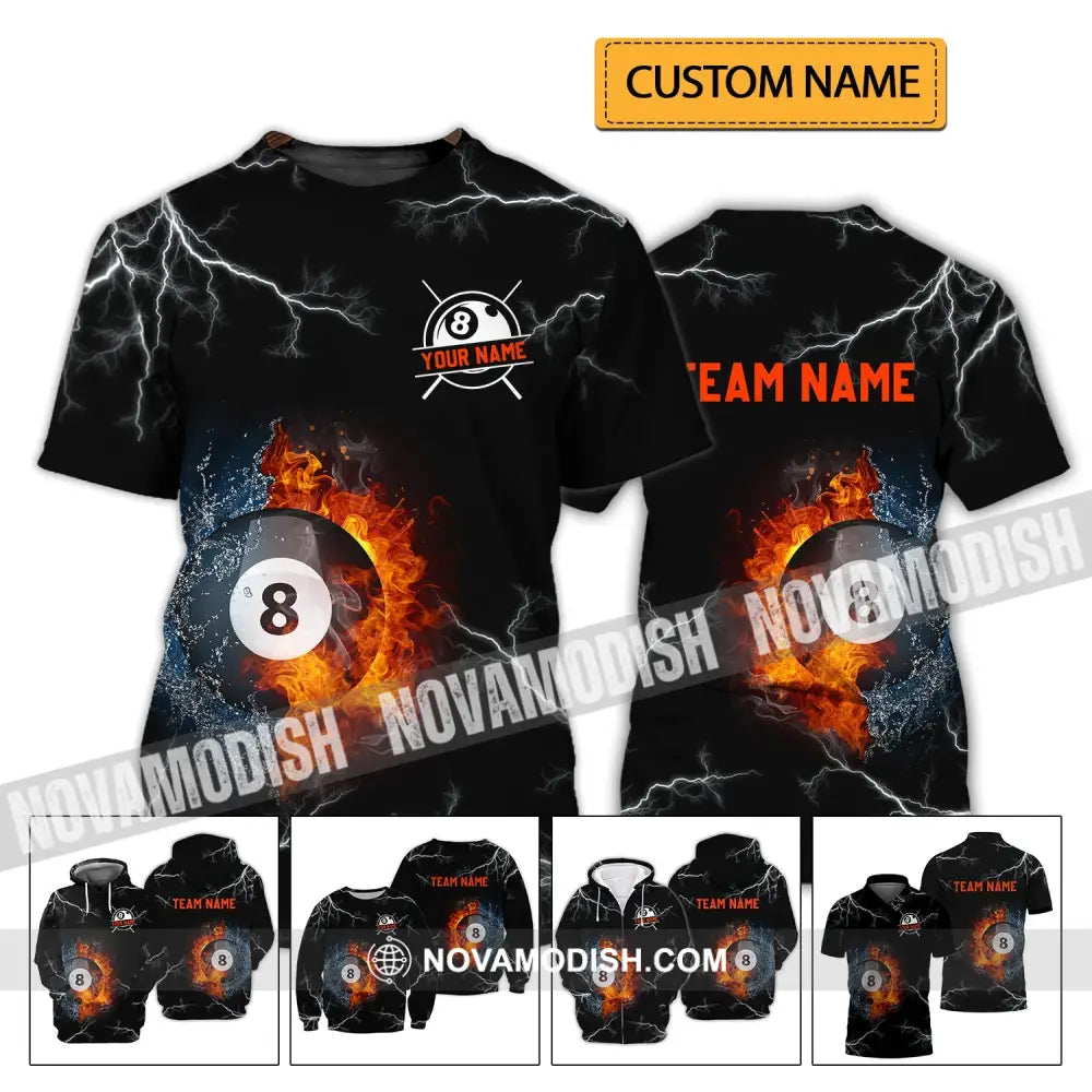 Unisex Shirt - Custom Name And Team Name Shirt - Billiard Fire And Water T-shirt