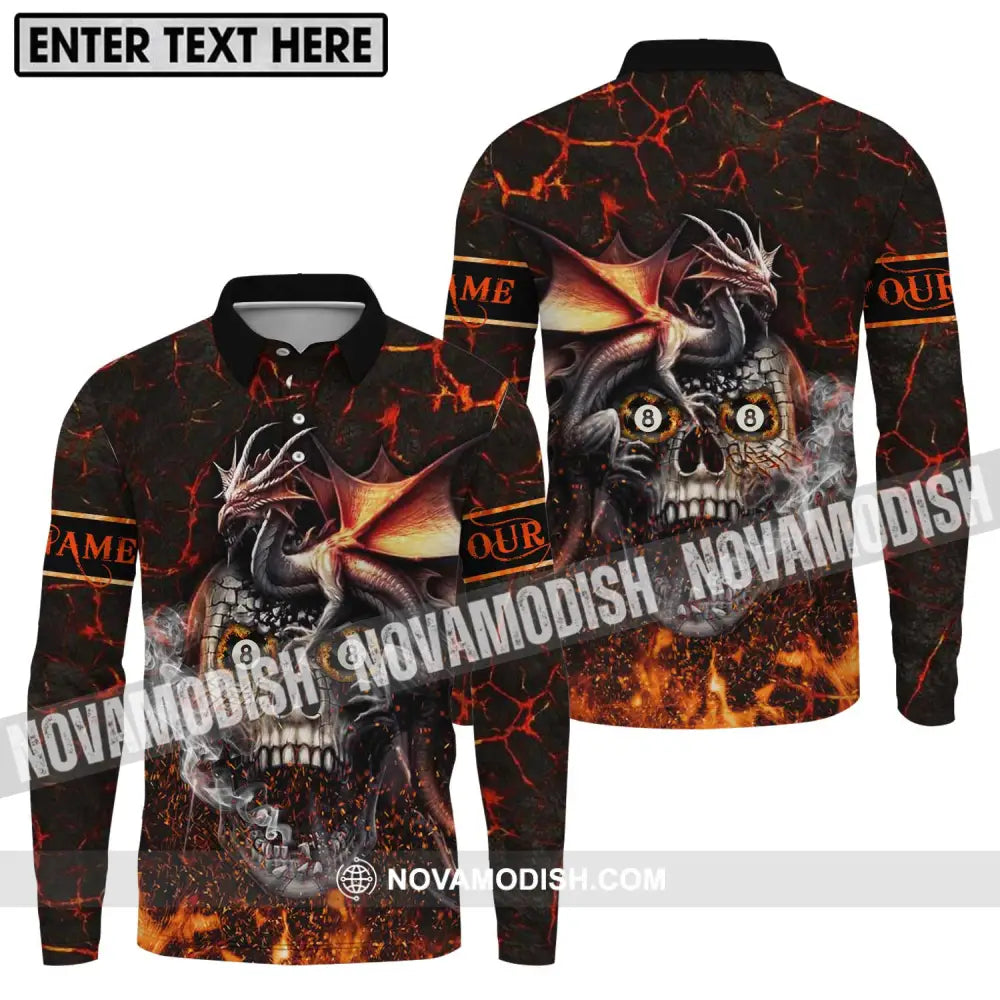 Unisex Shirt - Custom Name And Team Name Billiard Shirt Billiard Fly Dragon Long Sleeve Polo / S T-shirt
