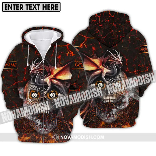Unisex Shirt - Custom Name And Team Name Billiard Shirt Billiard Fly Dragon Zipper Hoodie / S T-shirt