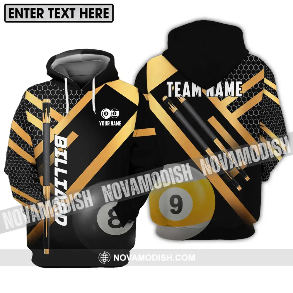 Unisex Shirt - Custom Name And Team Name Billiard Shirt Gold And Black Billiard Shirt Hoodie / S T-shirt