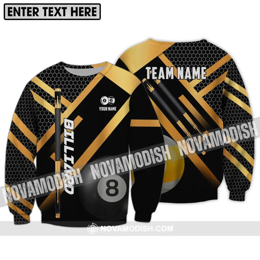 Unisex Shirt - Custom Name And Team Name Billiard Shirt Gold And Black Billiard Shirt Long Sleeve / S T-shirt
