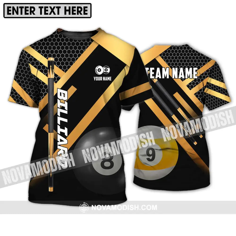 Unisex Shirt - Custom Name And Team Name Billiard Shirt Gold And Black Billiard Shirt T-Shirt / S T-shirt
