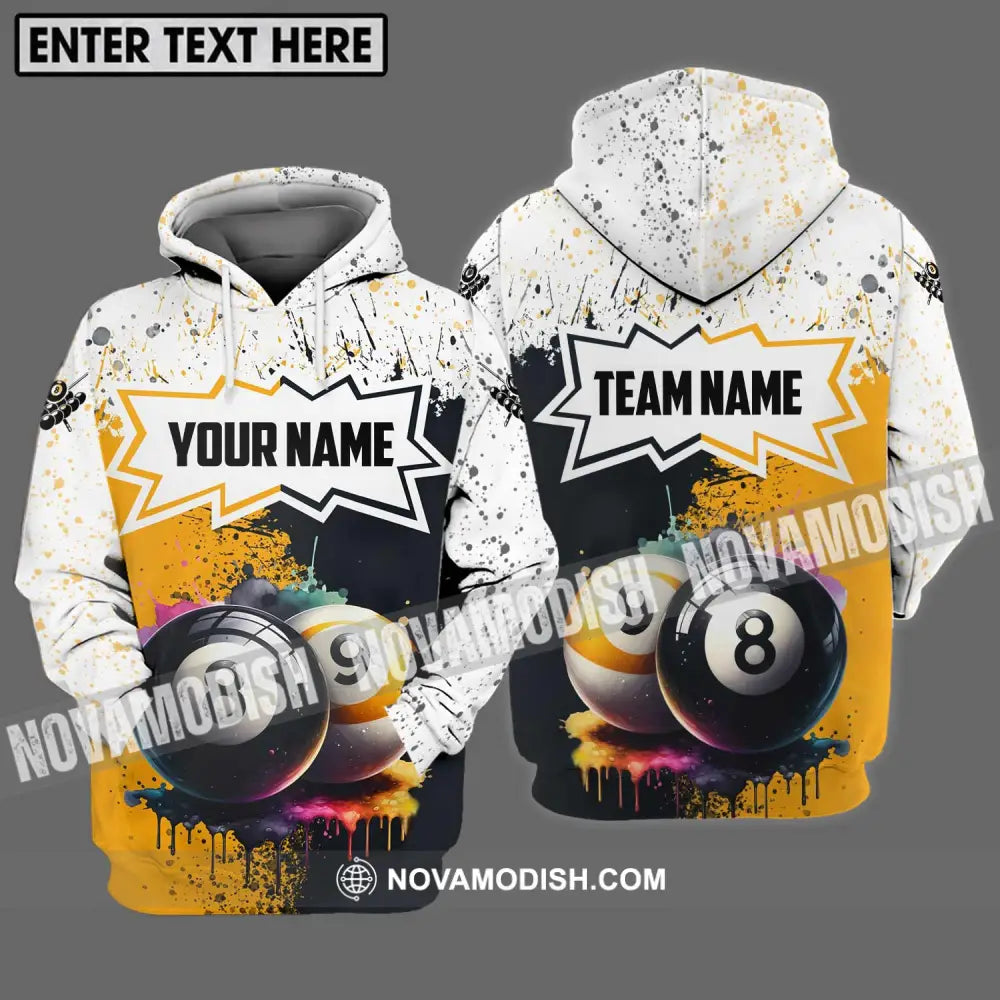 Unisex Shirt - Custom Name And Team Name Billiard Shirt Gold Black And White Billiard Shirt Hoodie / S T-shirt