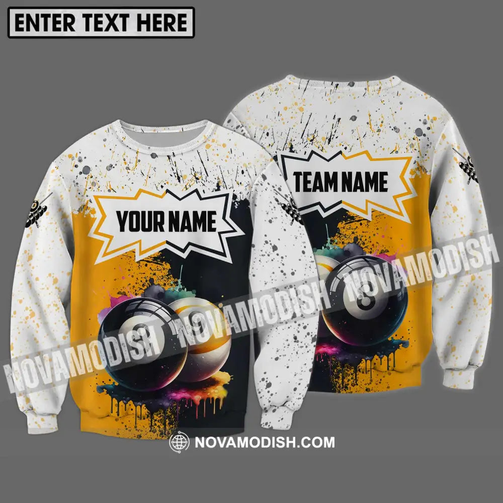 Unisex Shirt - Custom Name And Team Name Billiard Shirt Gold Black And White Billiard Shirt Long Sleeve / S T-shirt