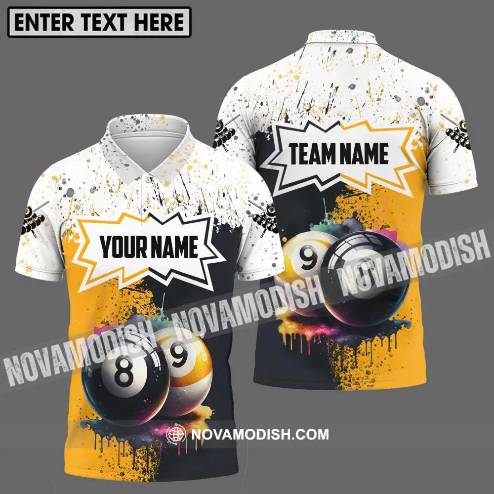 Unisex Shirt - Custom Name And Team Name Billiard Shirt Gold Black And White Billiard Shirt Polo Shirt / S T-shirt