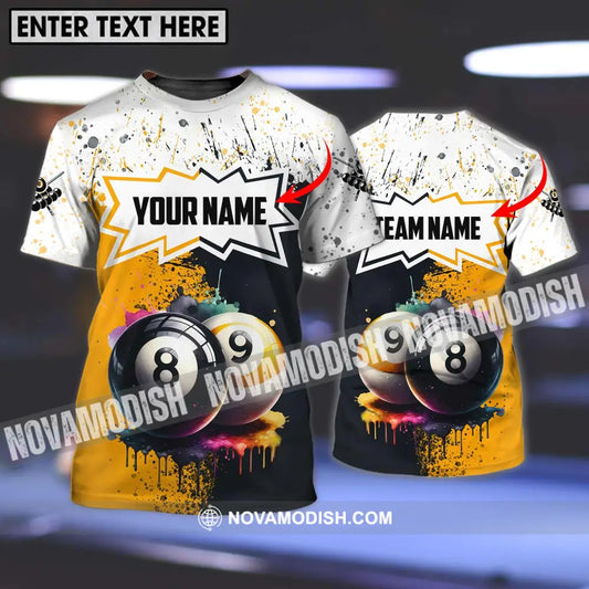 Unisex Shirt - Custom Name And Team Name Billiard Shirt Gold Black And White Billiard Shirt T-shirt