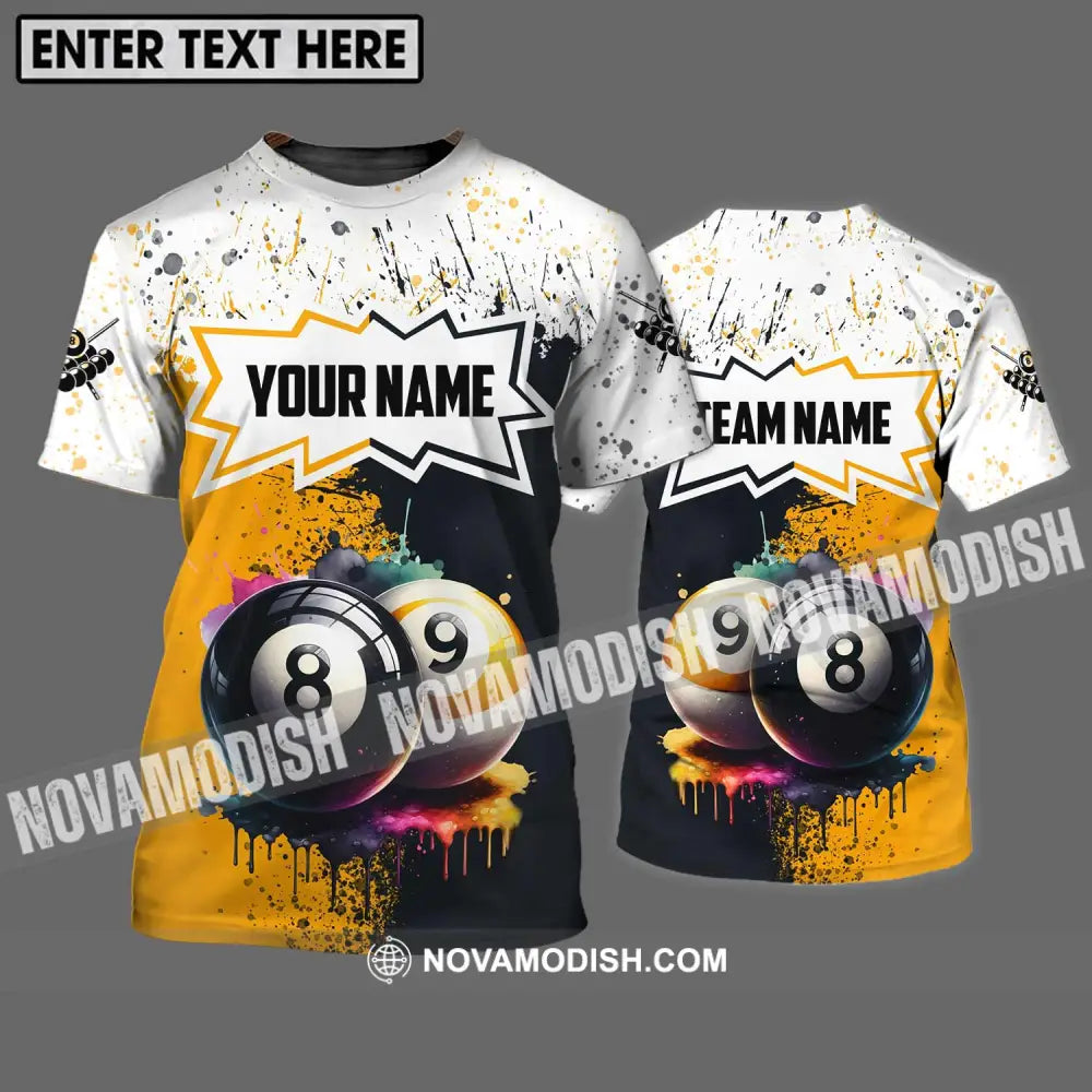 Unisex Shirt - Custom Name And Team Name Billiard Shirt Gold Black And White Billiard Shirt T-Shirt / S T-shirt