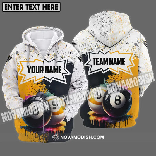 Unisex Shirt - Custom Name And Team Name Billiard Shirt Gold Black And White Billiard Shirt Zipper Hoodie / S T-shirt