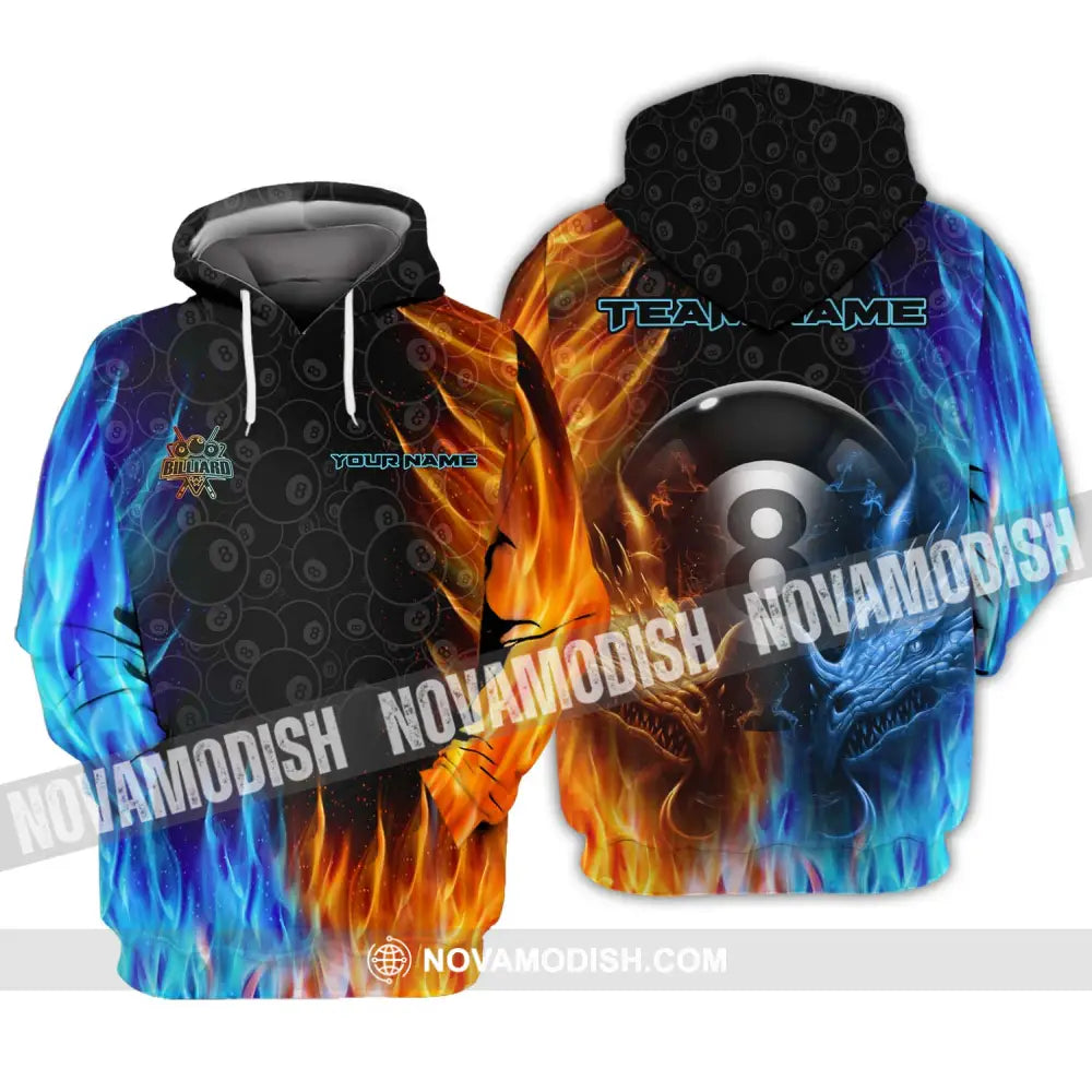 Unisex Shirt - Custom Name And Team Name Billiard Shirt Ice Fire Billiard Hoodie / S T-shirt