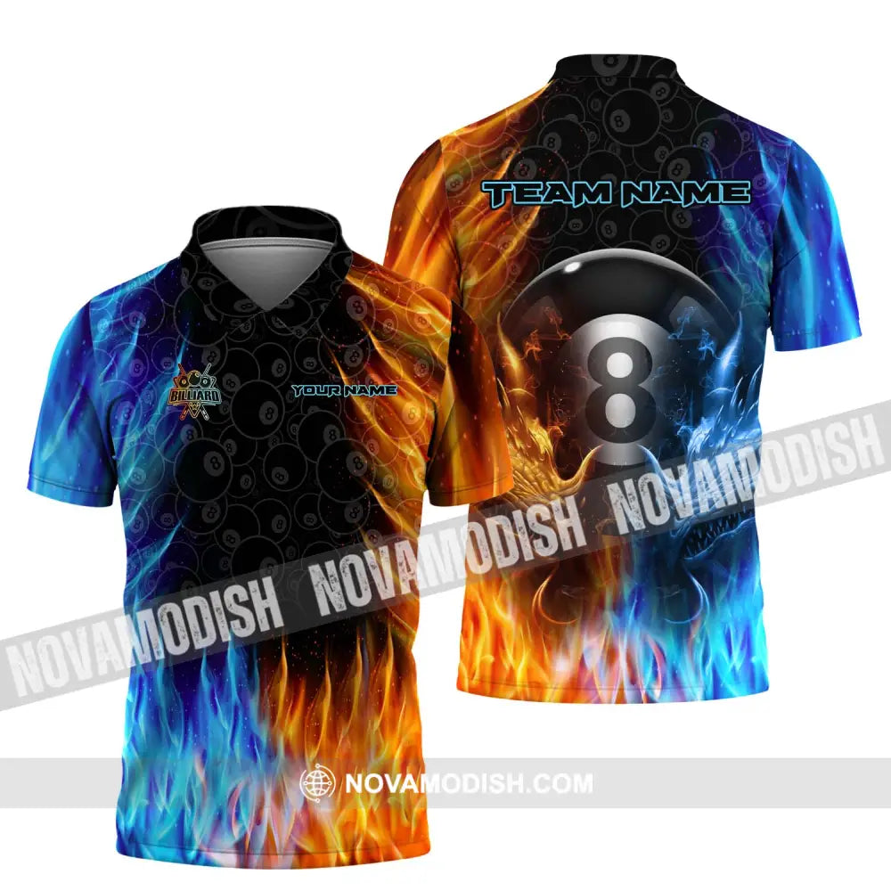 Unisex Shirt - Custom Name And Team Name Billiard Shirt Ice Fire Billiard Polo Shirt / S T-shirt