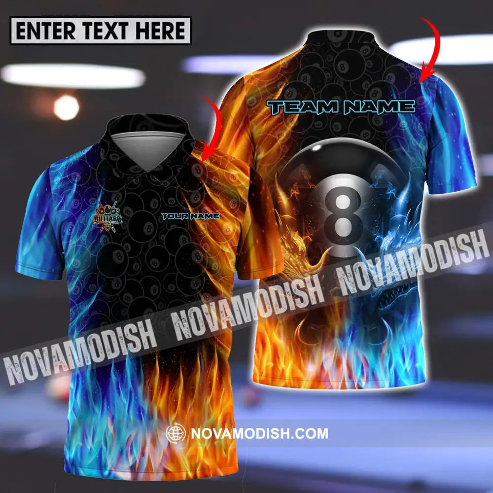 Unisex Shirt - Custom Name And Team Name Billiard Shirt Ice Fire Billiard T-shirt