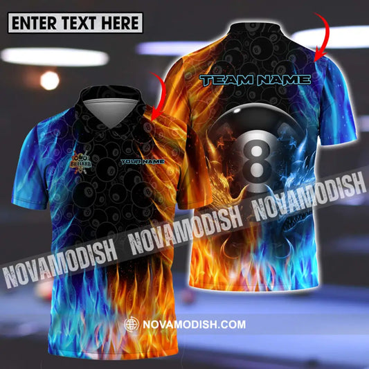 Unisex Shirt - Custom Name And Team Name Billiard Shirt Ice Fire Billiard T-shirt