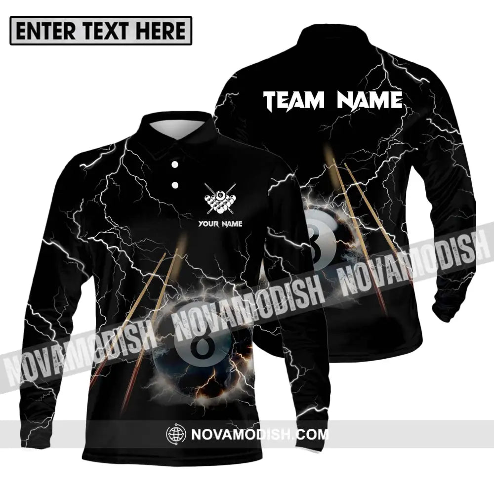 Unisex Shirt - Custom Name And Team Name Shirt Billiard Long Sleeve Polo / S T-shirt