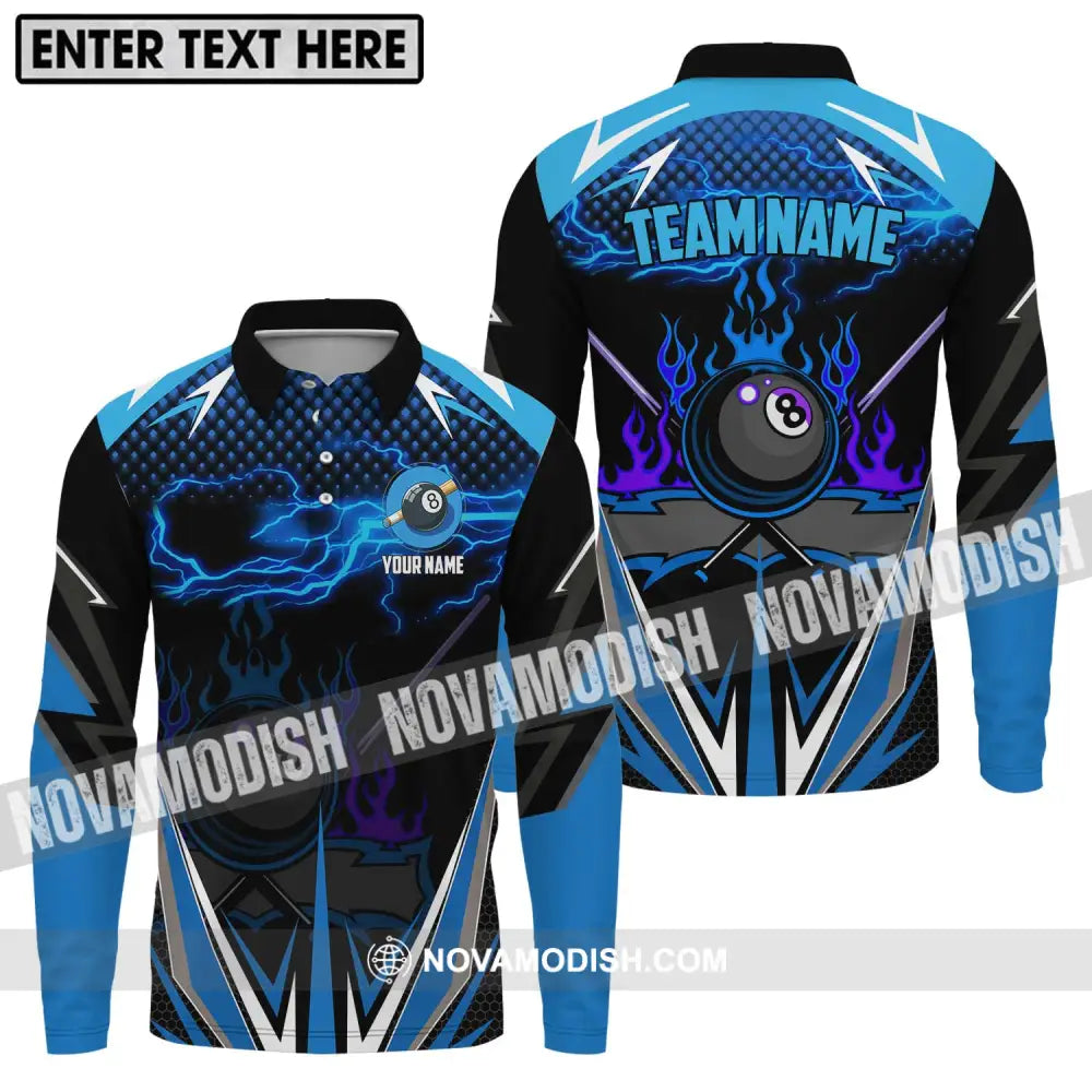 Unisex Shirt - Custom Name And Team Name Billiard Lover Shirt Billiard Blue Long Sleeve Polo / S T-shirt