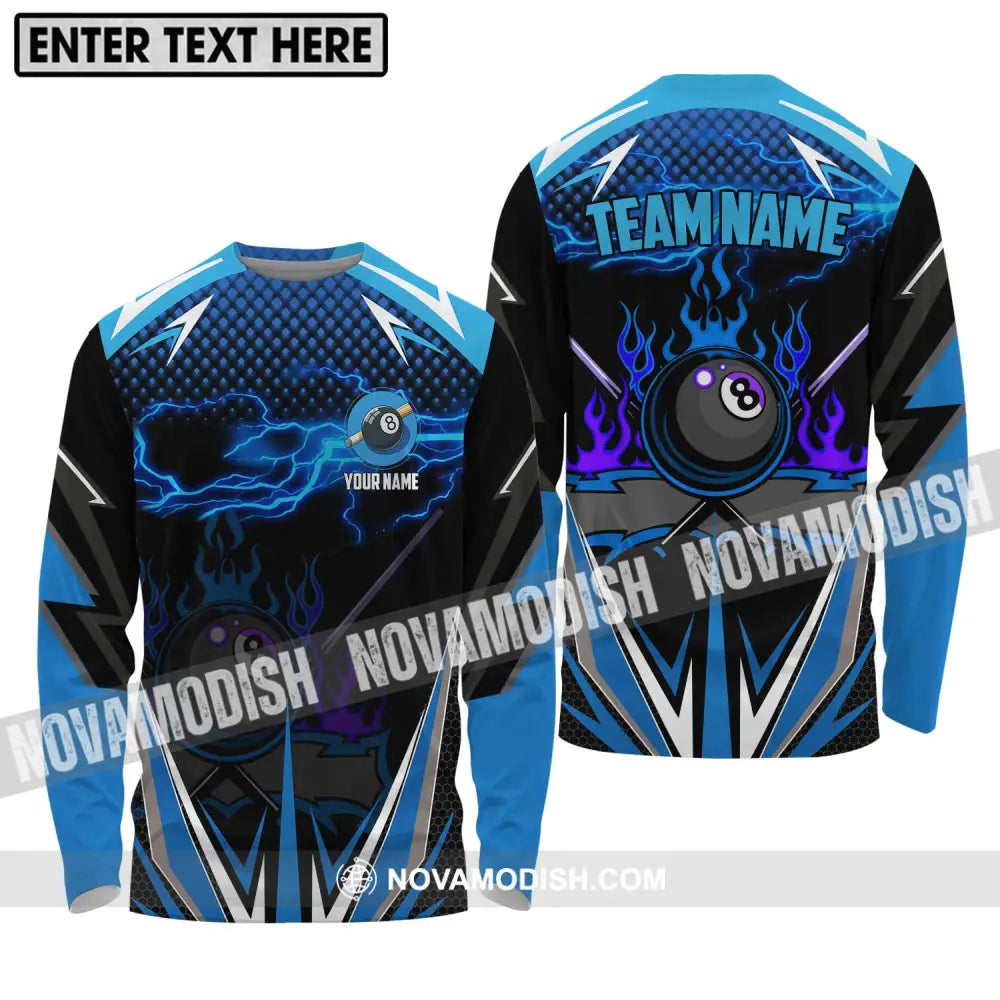 Unisex Shirt - Custom Name And Team Name Billiard Lover Shirt Billiard Blue Long Sleeve Shirt / S T-shirt