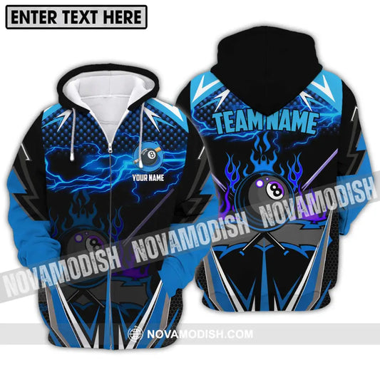 Unisex Shirt - Custom Name And Team Name Billiard Lover Shirt Billiard Blue Zipper Hoodie / S T-shirt