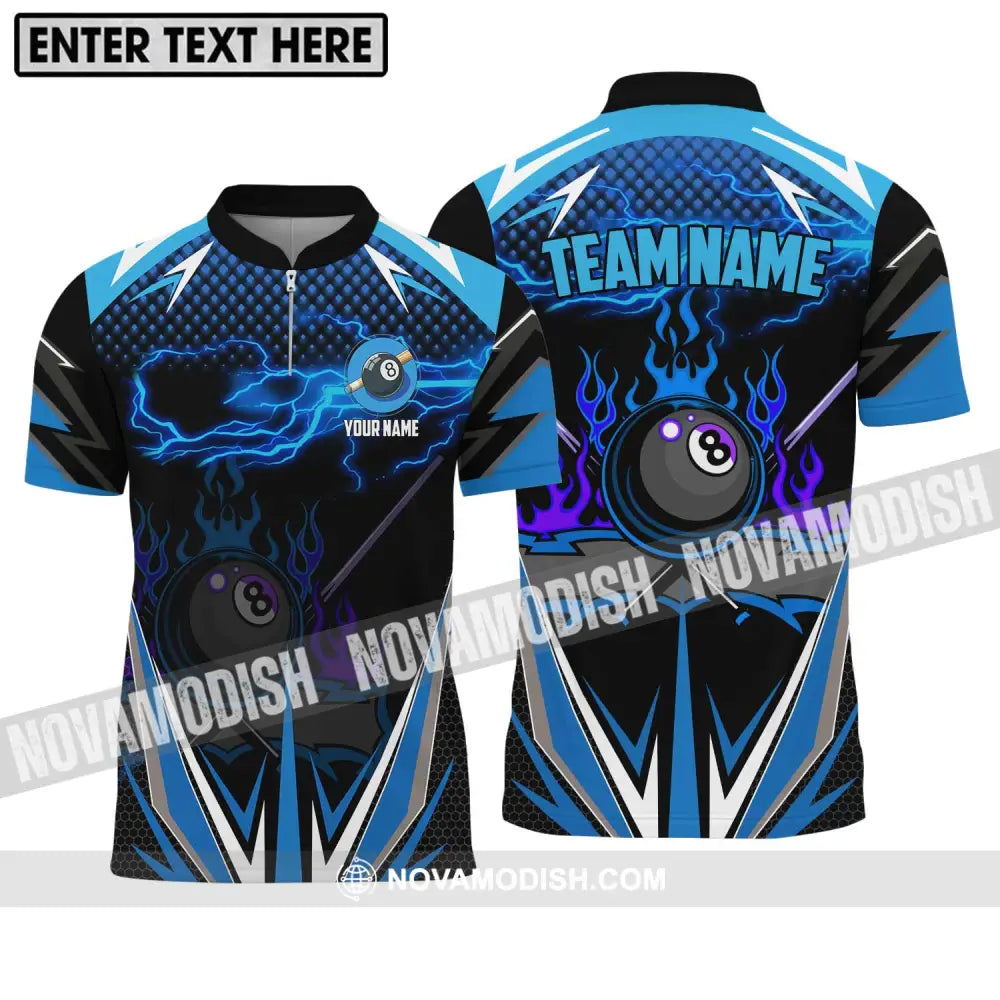 Unisex Shirt - Custom Name And Team Name Billiard Lover Shirt Billiard Blue Zipper Polo Shirt / S T-shirt